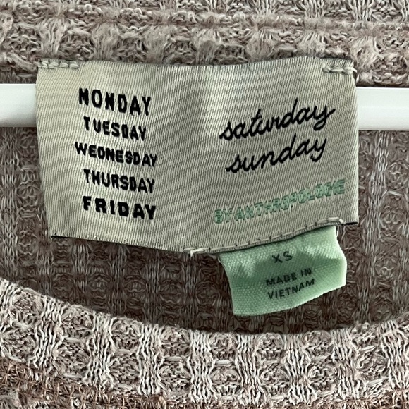 Anthropologie Saturday Sunday Wendy Waffle Knit Tunic Top Women XS Tan Ruffle - Picture 3 of 4